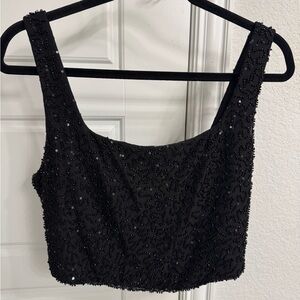 Altar'd State Beaded Cropped Tank Top in Black Size Medium NWT
